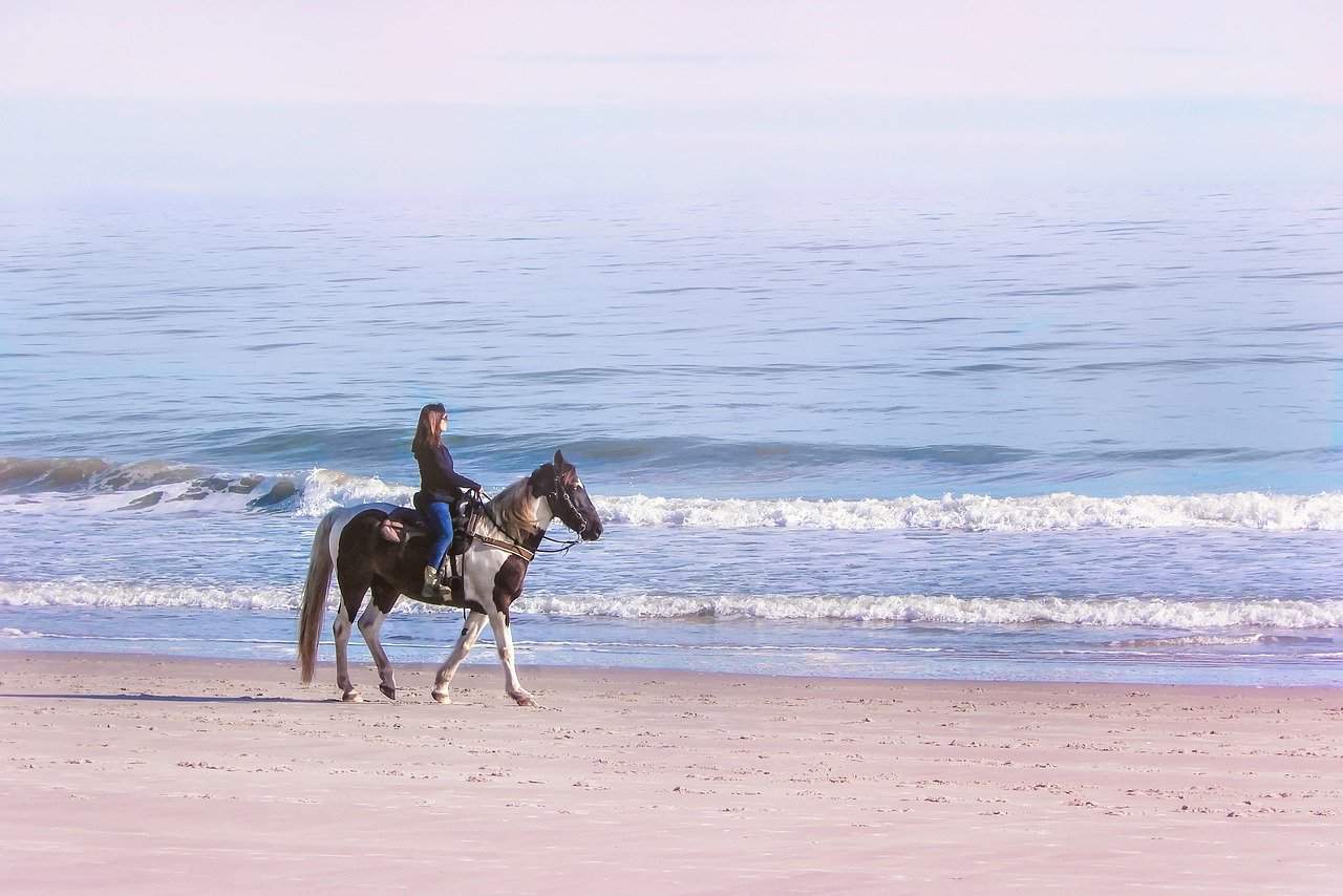 Woman riding a horse on the beach